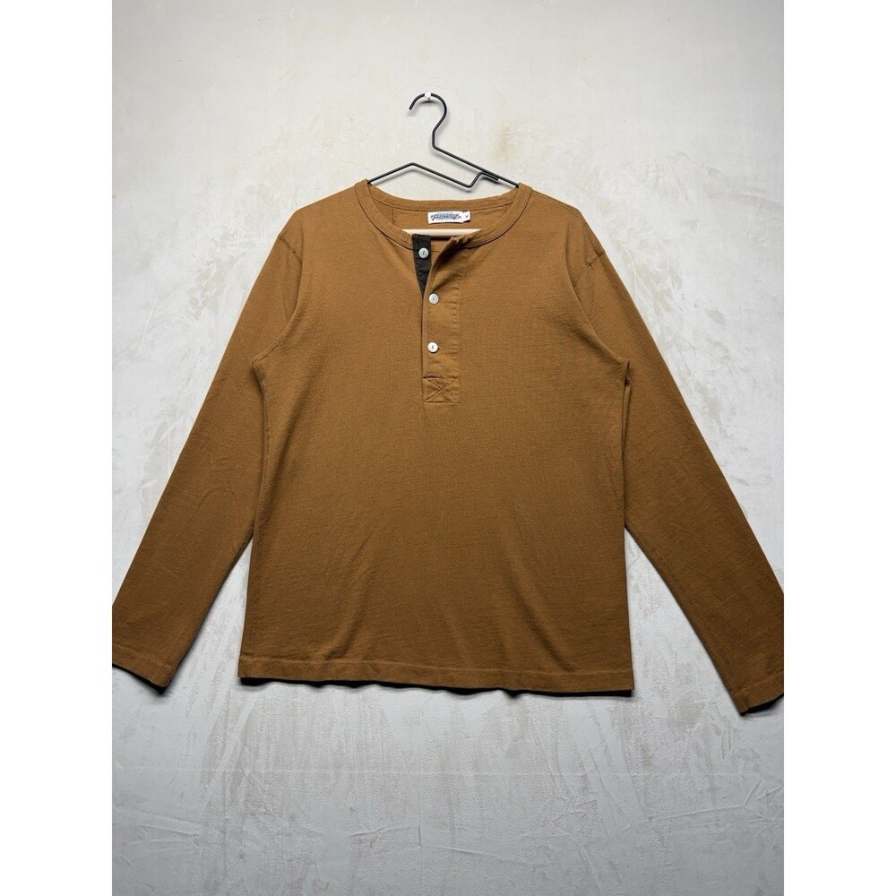 Freenote Cloth Henley Shirt Men’s Medium Tobacco Rib Knit Heavyweight Cotton
